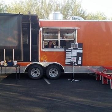 2016 8.5x24' V Nose Enclosed Food Trailer with 8' SCREENED in Patio on the rear featuring a BBQ Smoker